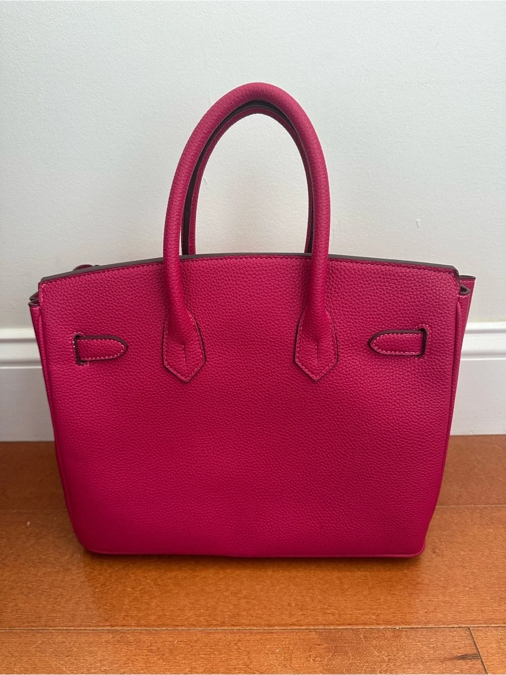 Women’s Fuchsia 30cm Top-Handle Leather Satchel with Gold Hardware
